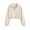Women Spring Autumn Casual Sports Zipper Lapel Long Sleeve  Solid Color Pullover Hoodies Sweatshirt Top
