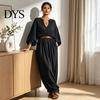 Beach Dress Women Women's Batwing Long Sleeve Maxi Dress, Casual V Neck Flowy Loose Fit Summer Travel Vacation Outfit with Belt Polyester