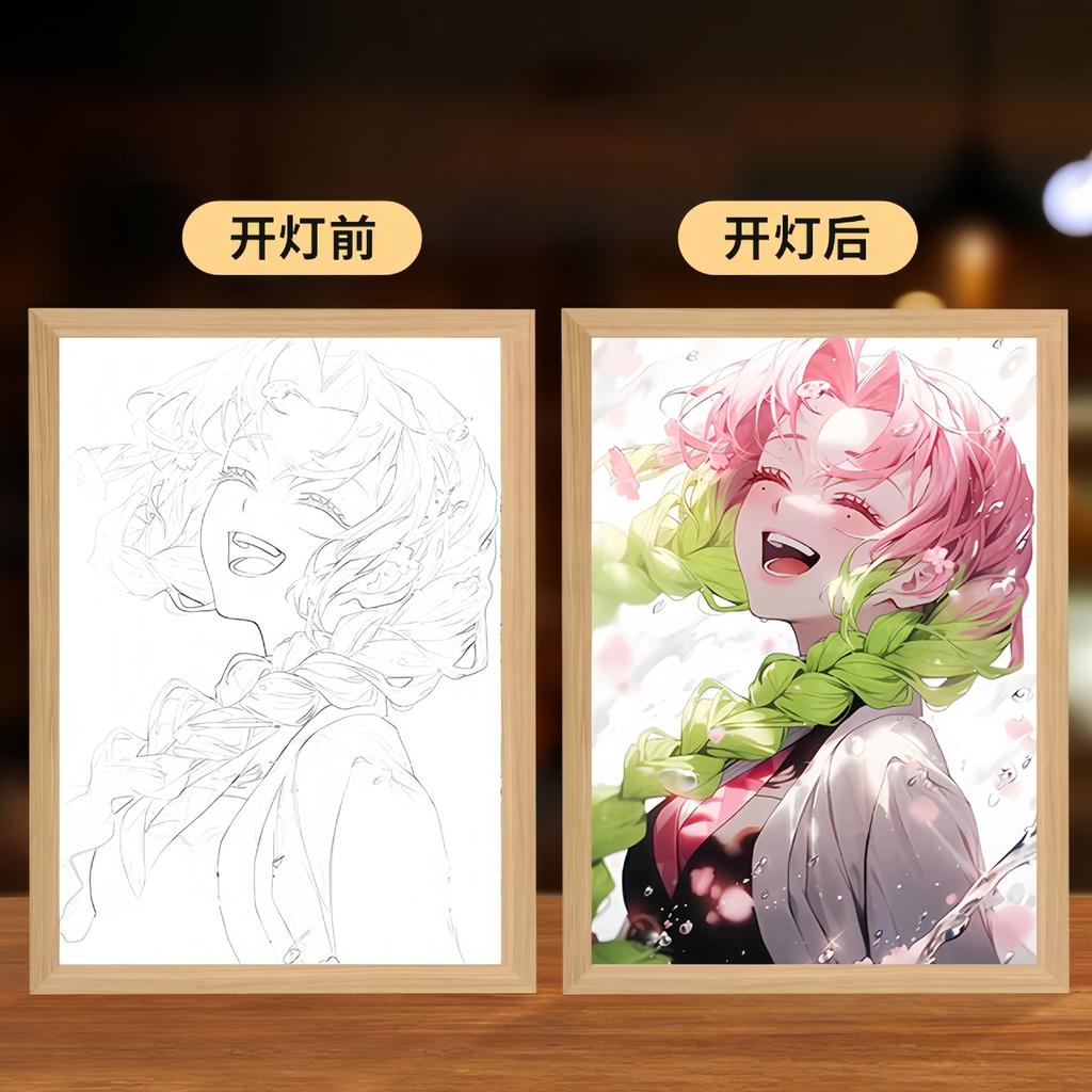 23cm/9.06in Demon Slayer Light Painting Cartoon LED Anime Peripherals Acrylic Lamp Room Decoration Birthday Gift Desktop Display