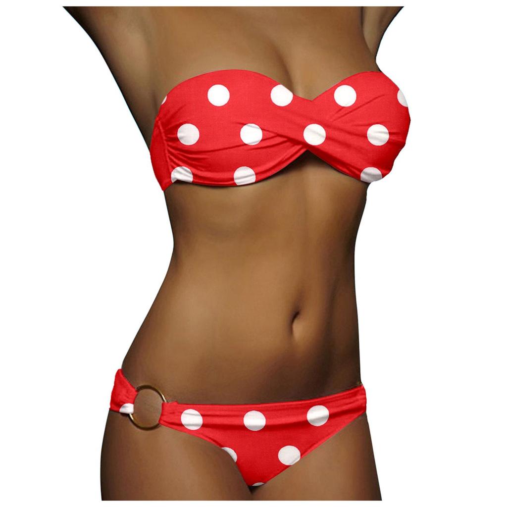2024 European and American Women's Sexy Split Swimsuit with Hard Cup and Double Ring Bikini