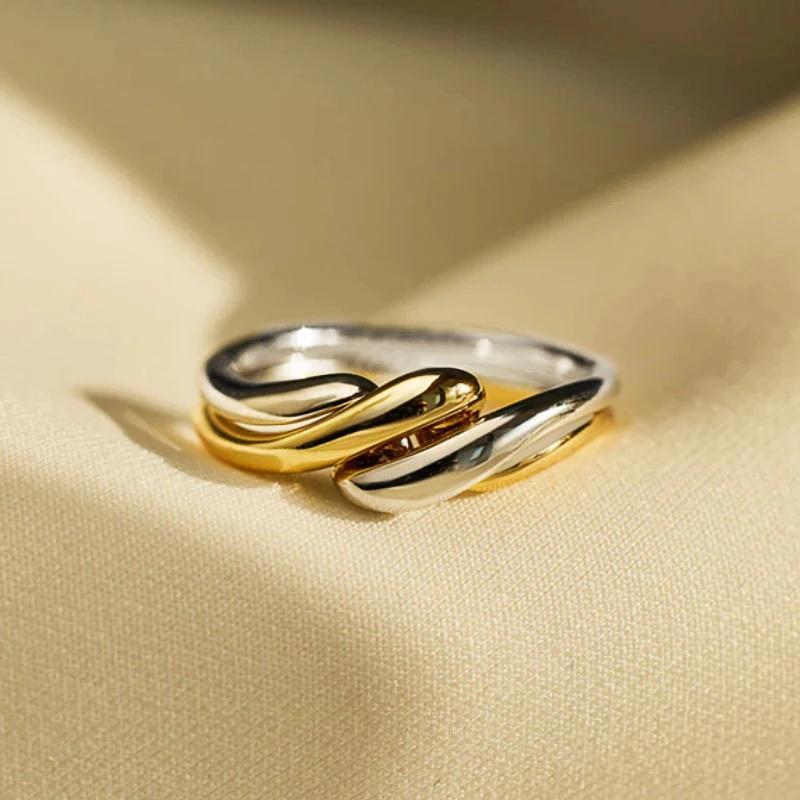 Trendy Tofarget Tvinnet Finger Dame Ring Moderne Mote Kvinne Metallringer Daglig Bruk Allsidige Tilbehør Smykker
