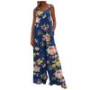 Wide Leg Overalls For Women Casual Loose Sleeveless Jumpsuits Retro Print Button Long Pant Romper Jumpsuit With Pockets