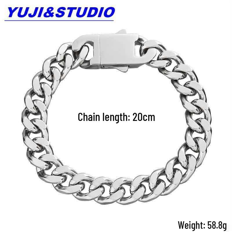 Brățară lanț cubanez din oțel titan lustruit de 10 mm Yuji pentru bărbați - Stil hip-hop european și american