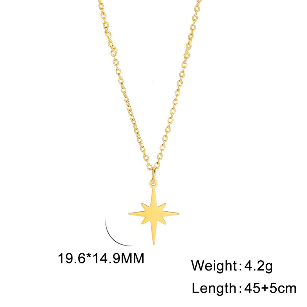 Boho North Star Moon Pendant Necklace Stainless Steel Double Layer Clavicle Necklaces Kpop Jewelry Gift for Women