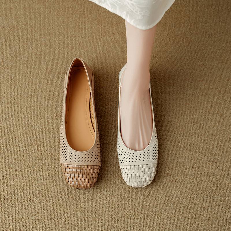 Krazing Pot Cow Skin Weaving Summer Size 41 Low Heels Party Shoes Women Square Toe Gladiator Mixed Color Hollow Out Pumps