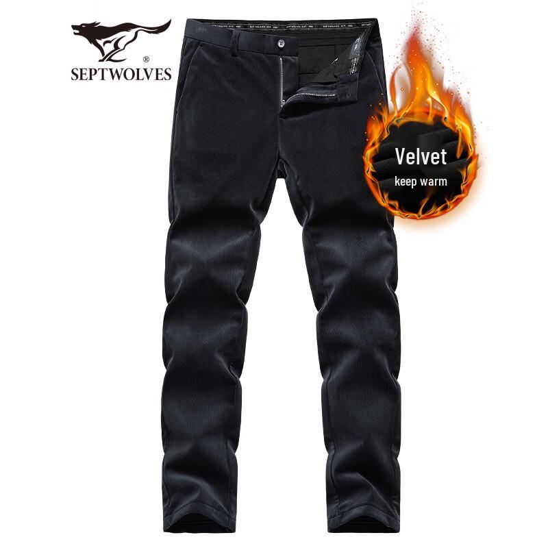 Qipilong Men's Corduroy Fleece-Lined Casual Pants