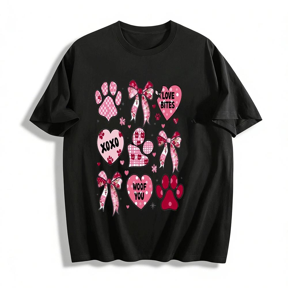 Valentine s Day Pet Lover Print Top XOXO Woof You Heart Paw Tee Pure cotton T-shirt XXS