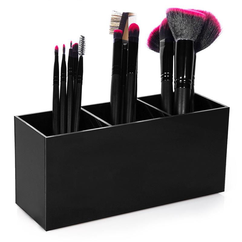3 mřížky Organizér na štětce na make-up Plastový stolek Nádoba na kosmetické pero Držák na štětec na obočí Úložný box na rtěnku/laky na nehty