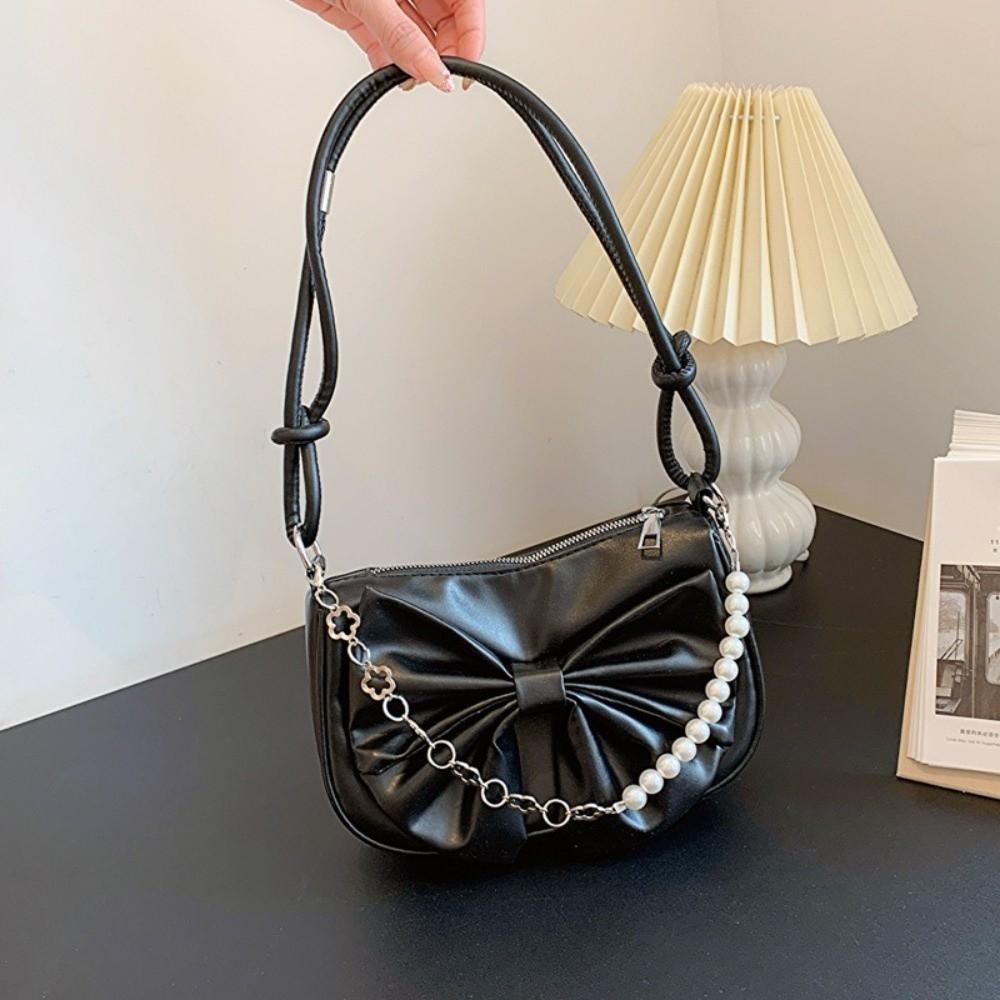 Perlová kabelka s mašlí přes rameno Jednobarevná kabelka s mašlí Módní dámská kabelka do podpaží Dívky