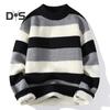 Fall Winter Men Sweater Half-high Collar Thickened Knitted Warm Loose Colorblock Loose Long Sleeves Pullover Daily Wear Sport Sweater