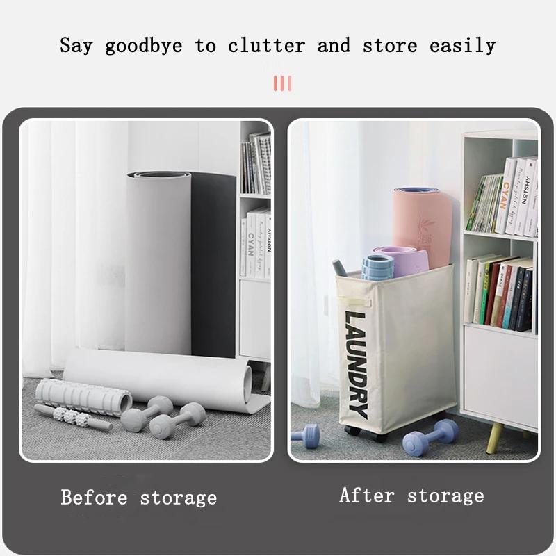 Laundry Basket with Wheels Space Saving Foldable Waterproof Sorter And Home Storage Organizer Dirty Clothes Yoga Mat Storage