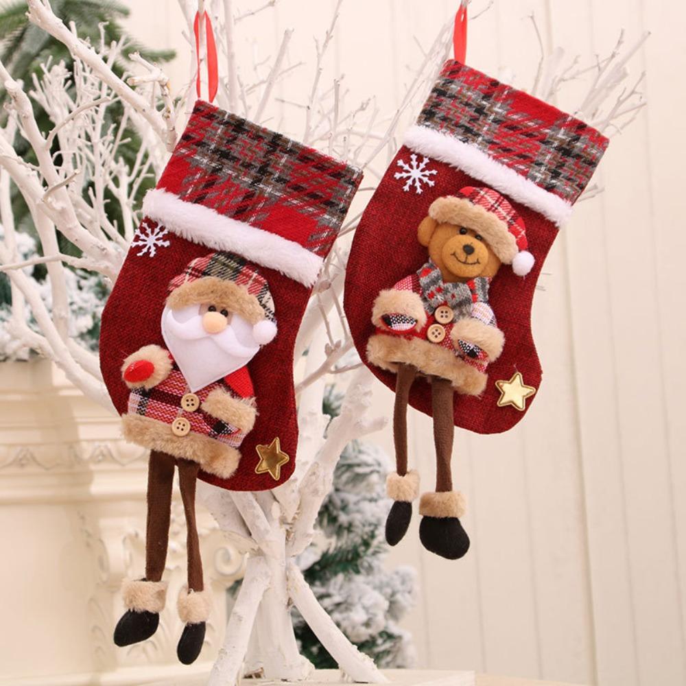 New Decorations Long Legs Christmas Socks Pendant Doll 3D Linen Socks Christmas Gift Bag