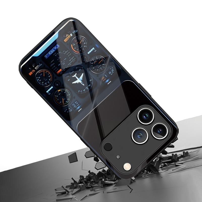 Aircraft Instrument Tempered Glass Case for iPhone 17 Pro Max 16 15 14 13 12 11 Pro Max 16E 17Air X XR XS 7 8 Plus SE2 Cover