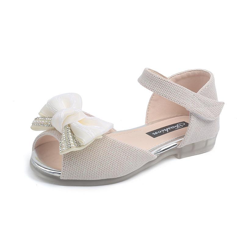 

New Children Sandals Rhinestone Bow Wedding Princess Girls Sandal Party Dance Baby Student Flats Kids Performance Shoes 25