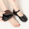 Breathable Comfortable Cutout Hole Shoes Flat Heels Loafers 2025 Summer Genuine Leather Shoes for Office Mom Big Size 41 42