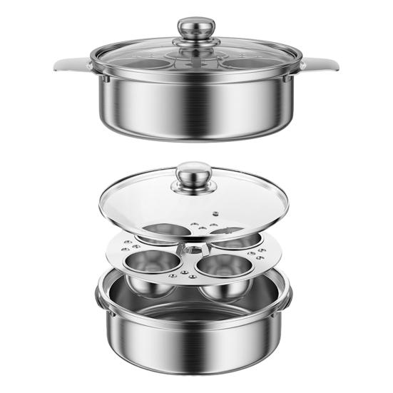 Stainless Steel Steamer Pot 4-Person Capacity Stew Pot for Porridge Soup Induction Cooktop Compatible Heat-Resistant Hard Boiled Egg Cooker