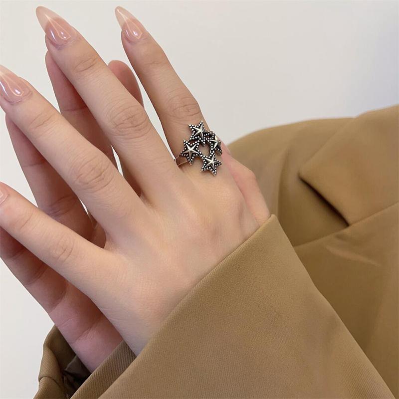 Fashionable Punk Pentagram Geometric Star Adjustable Ring Neutral Retro Irregular Creative Daily Jewelry Gift