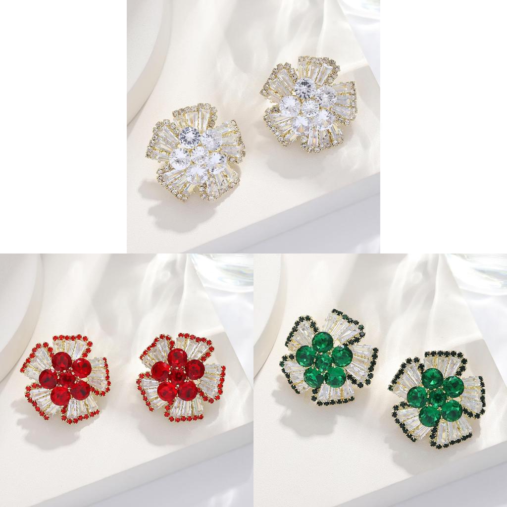 Vintage Flower Ear Studs With Rhinestone Embellishments For Elegant Women