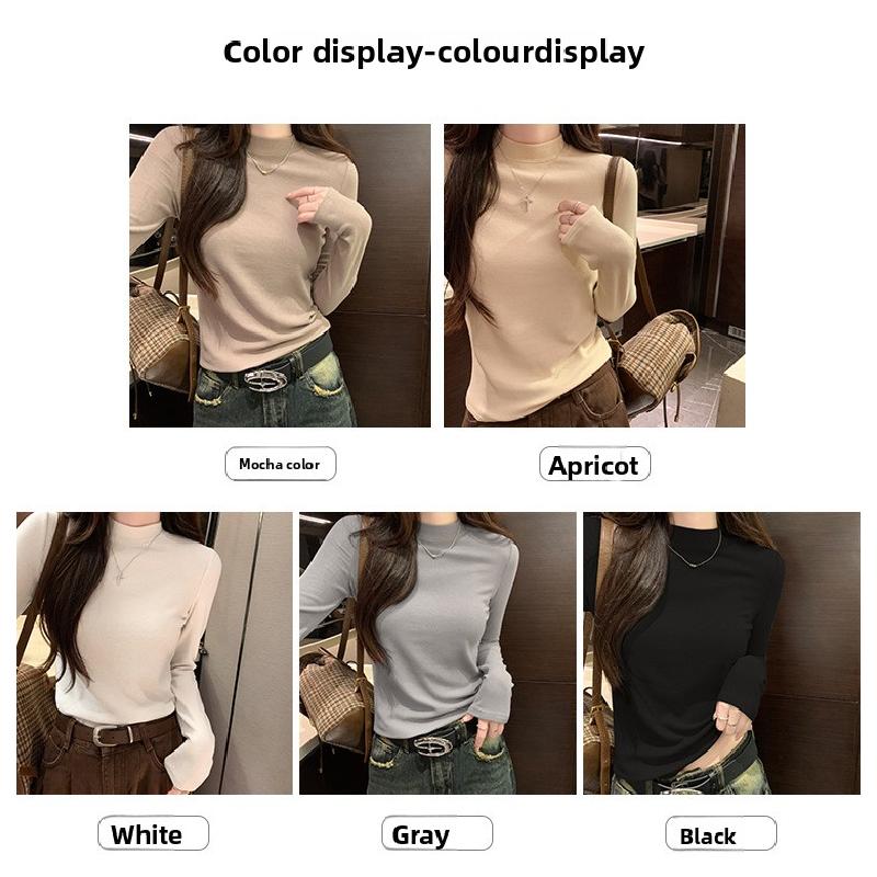 Korean-style gentle solid color long-sleeve knit sweater 2026 spring and autumn new soft and cozy inner layer warm base top for women