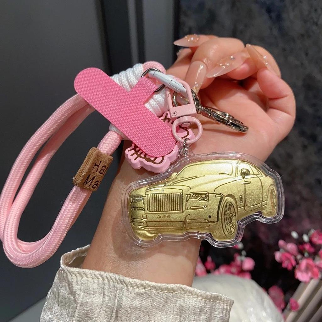 Gold 9999 Car & House Keychain Set - 20mg Pendant for Mobile & Bag, Ideal Souvenir Gift