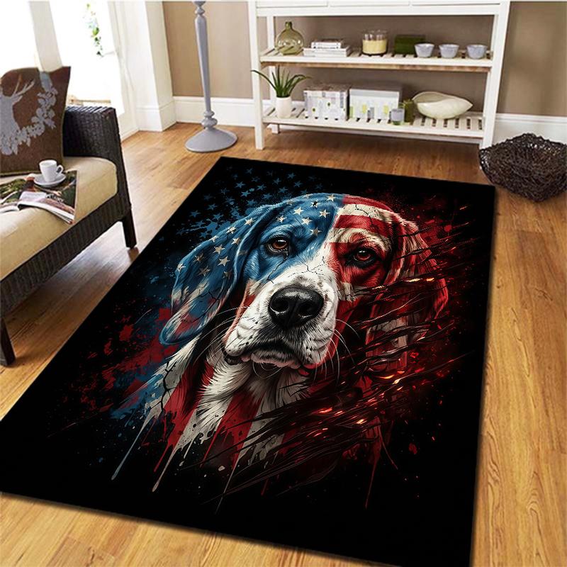 American Flag Dog SkullPattern Square Carpet,Area Rug,Carpet Rug for Living Room Bedroom Sofa Playroom Decor,Non-slip Floor Mat,Holiday Birthday Gifts
