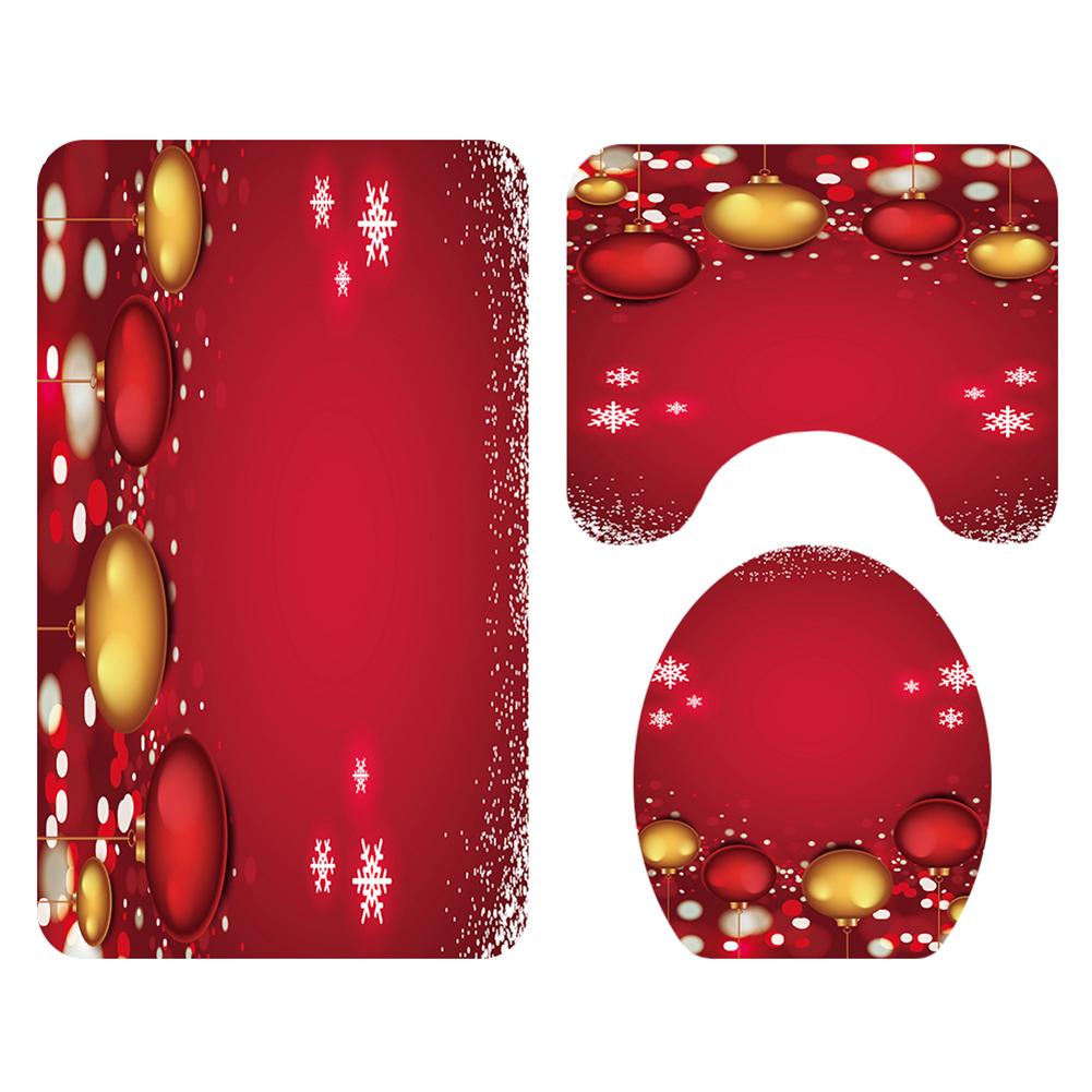 Christmas Series Shower Curtain Rug Lid Toilet Cover Mat Bath Mat Set Bathroom Supplies