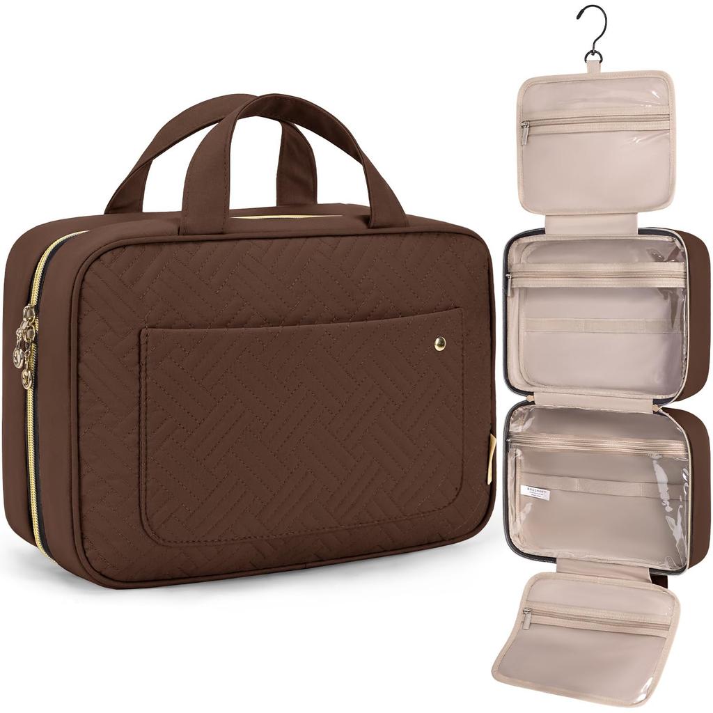 BAGSMART Borsa da Toilette Grande Borsa da Viaggio con Gancio Appendiabiti, Borsa per Cosmetici e Trucco Resistente all'Acqua Organizzatore da Viaggio per Accessori, Shampoo, Formato Standard