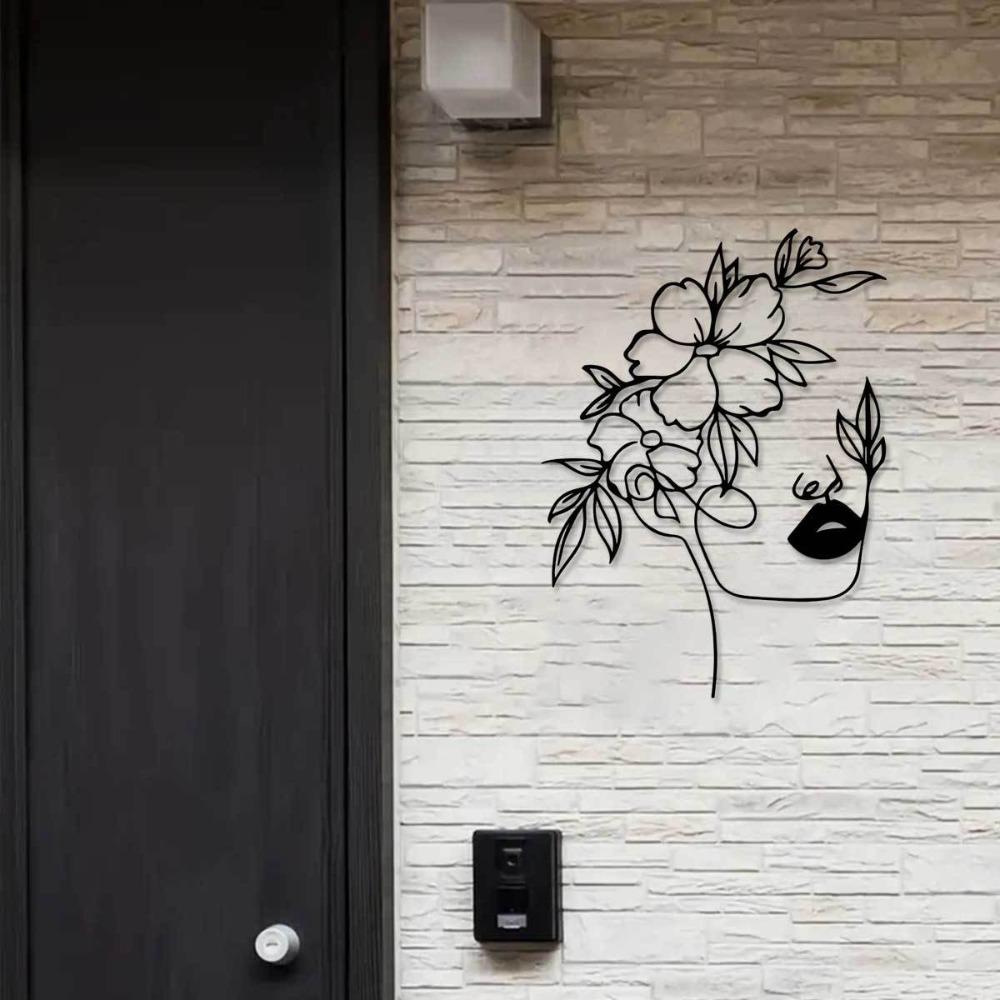 Iron Flower Girl Wall Art, Metal Sculpture for Indoor Outdoor Farmhouse Living Room Office Patio Balcony, Durable Home Decor