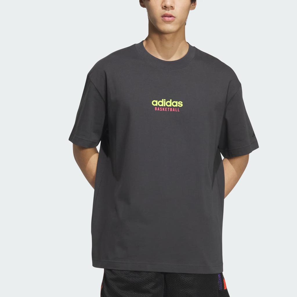 Adidas Graphic Play Tee Basketball Print Round Neck Short Sleeve Men Tops Carbon-Black JD6403
