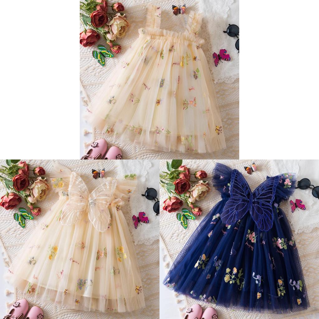 Korean Style Girl Dress With Embroidered Flowers And Tulle For Toddler Girls
