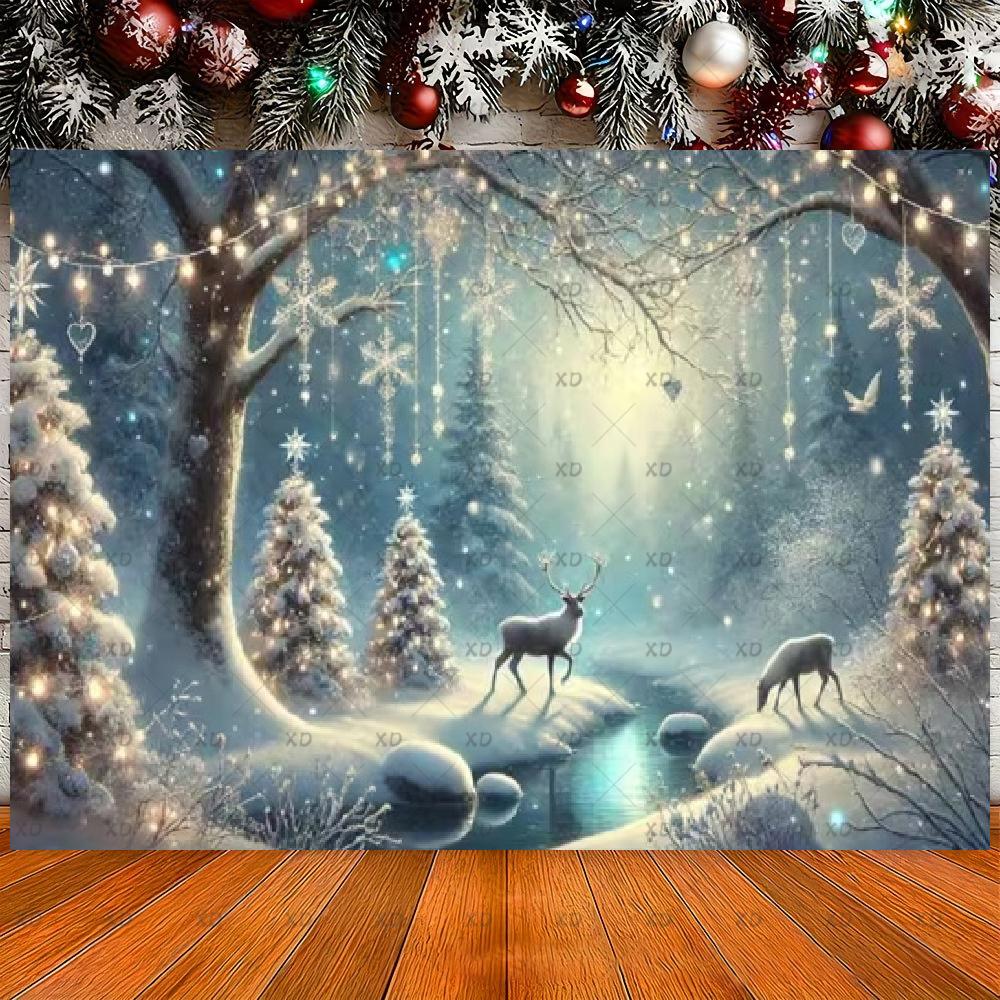 Christmas reindeer themed photo backdrop, holiday decoration, background for winter photo booth,4672