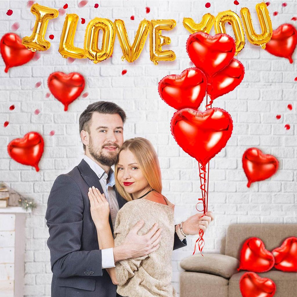 Jag älskar dig ballonger hjärtballonger kit med rosenblad för bröllop, födelsedag, jubileum, fest, alla hjärtans dag-dekorationer