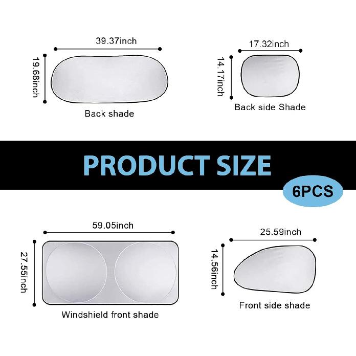 

Six Piece Car Window Glass Sunshade Kit, Reflective Interior Privacy Protection Sunscreen Heat Shield, Modification Replacement Parts, Universal for