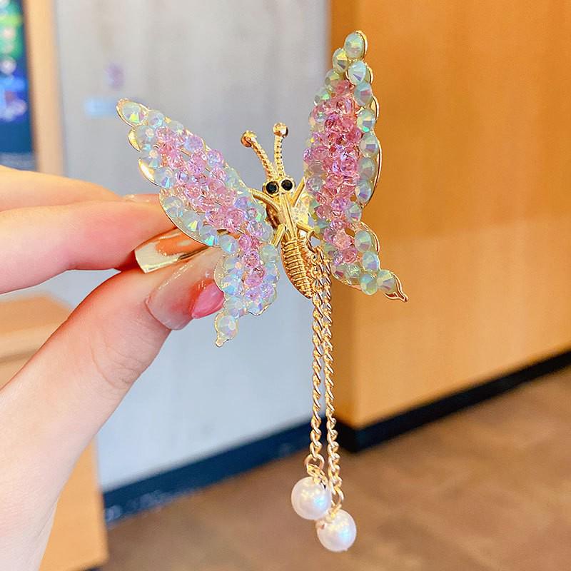 Children's Hanfu Butterfly Pearl Tassel Hair Clip - Women's Winged Head Accessory