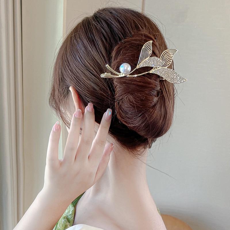 2023 אישיות חדשה סיכת ראש זנב דג וינטג 'פנינת ריינסטון קליפים לשיער עתיקות נשים תכשיטי אביזרי שיער Hanfu