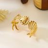 Stainless Steel Vintage Exaggerated Wide Cuff Bangle for Women Gold Color Starfish Shell Geometric Bracelet Beach Party Jewelry