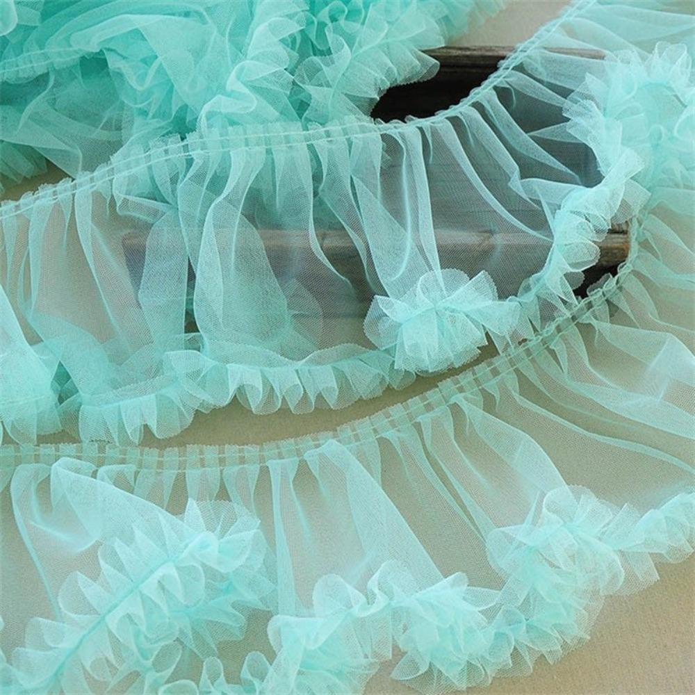 Multicolor Fringed Mesh Ribbon 15X90cm Size Ruffle Trim Pleated Fold Tulle  DIY Sewing Crafting