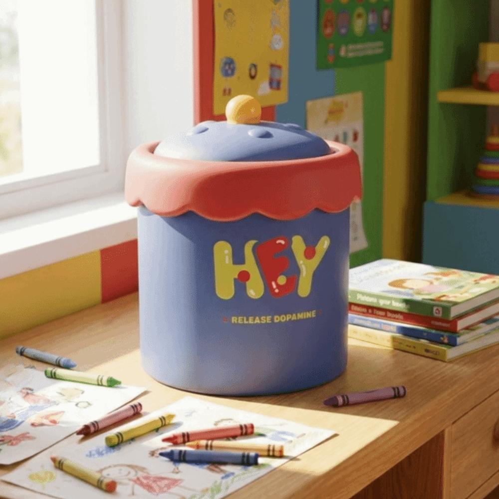 Cartoon Mini Waste Bin with Cover Waste Paper Basket Storage Bucket Tea Slag Can Office