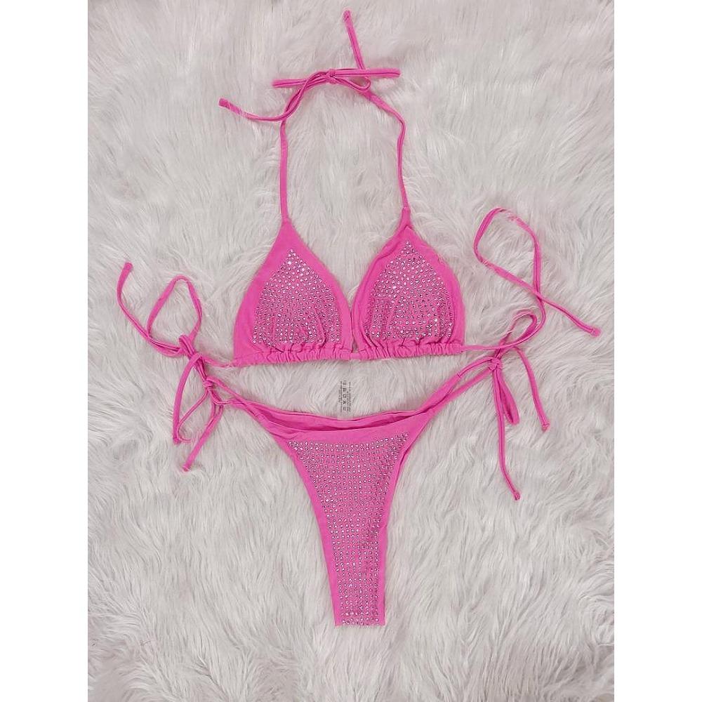 European and American Sexy Diamond Bikini Split Solid Color Strap Beach Vacation Women's Swimsuit