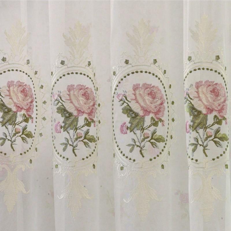 Elegantes Cortinas de Gasa Bordadas con Peonías - Voile Transparente de Lujo para Sala de Estar o Dormitorio