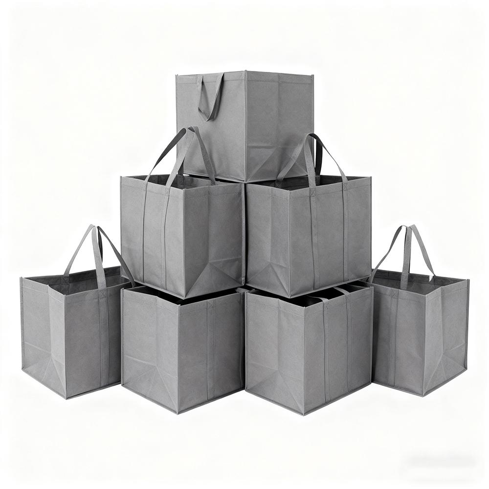 Non-Woven Black And Gray Simple Foldable Portable Non-woven Large Capacity Reusable Grocery Duty Shopping Bags Totes Handbag