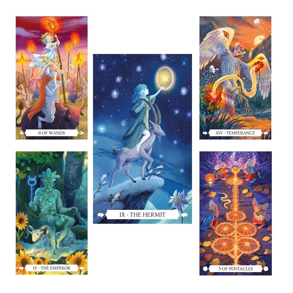 Kancharo 78-Card Tarot Set [Under the Oak Tarot (Premium)] Includes Japanese Tarot Card Instructions & Pouch (Authentic)