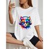 White Oversized T Shirt With Colorful Cat Wearing Headphones And Sunglasses Print For Casual Wear