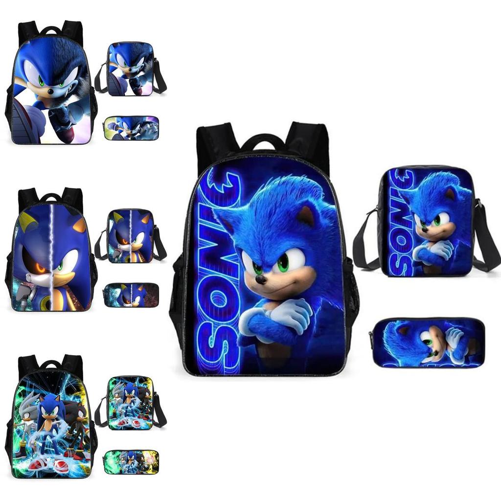 Sonic Cartoon School Bag Set With Oxford Fabric Breathable Lightweight For Kids School Use