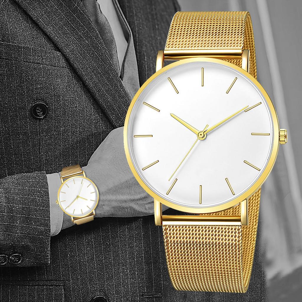 Montres à Quartz pour hommes et femmes, bracelet en acier en maille exquise, bracelet rétro