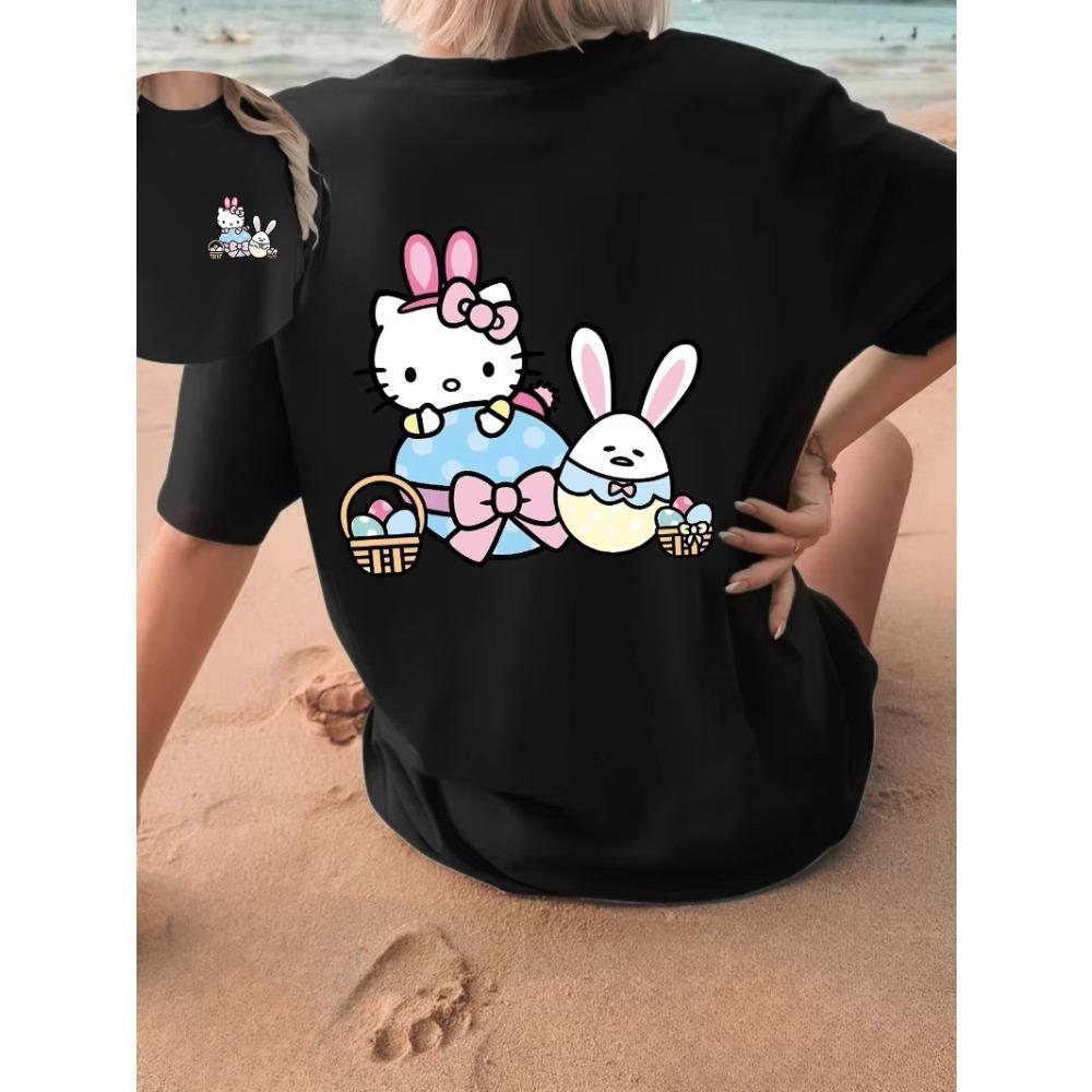 

Hello Kitty and Easter Egg Cartoon Printed Tshirt Cute Cotton Soft and Comfortable Short Sleeved Casual Top Breathable S