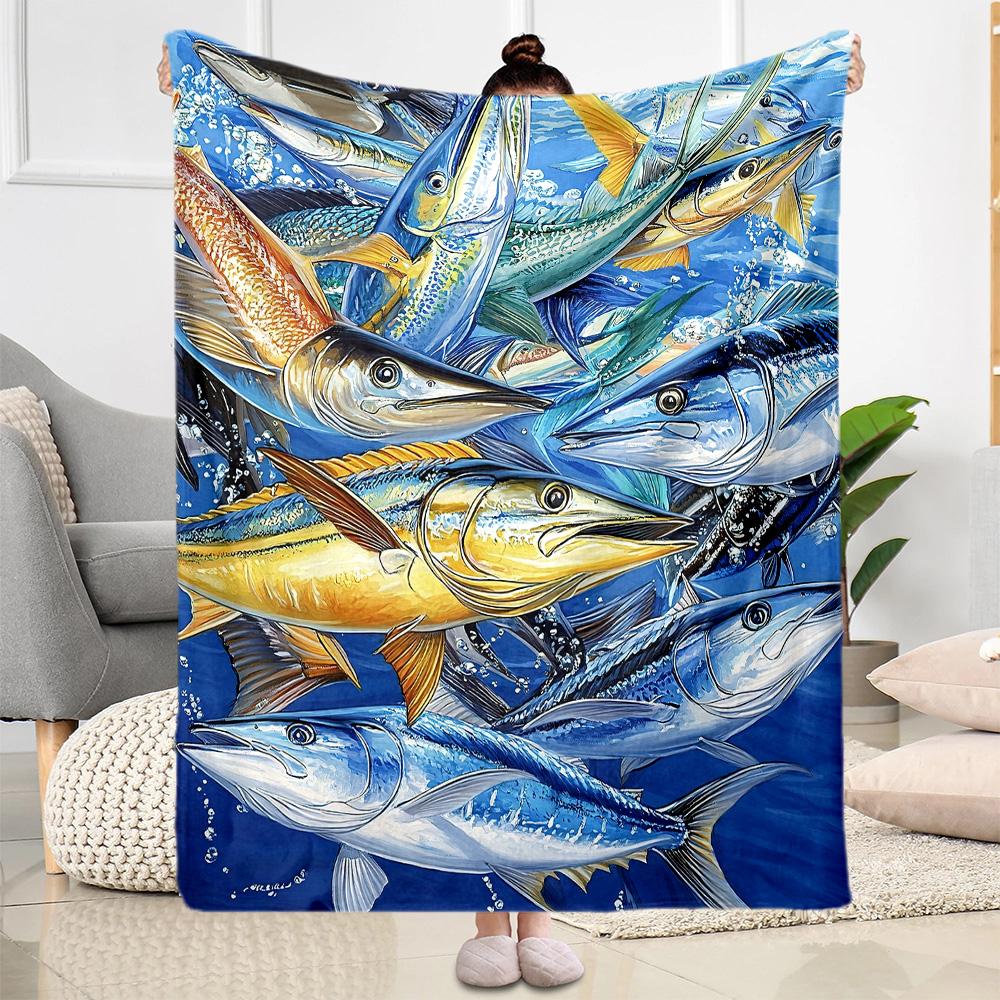 Fish Blanket Soft & Cozy Suitable for Seaside Office Couch for All Seasons Playful Design Ideal Gift for Friends Family Couples Picnic