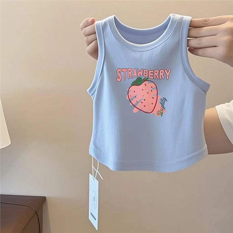 Baby Vest For Girls Tops Sleeveless Newborn Cartoon Undershirts Children  Round Neck T-Shirt Cotton Fashionable Casual Vest Toddler Clothes Summer