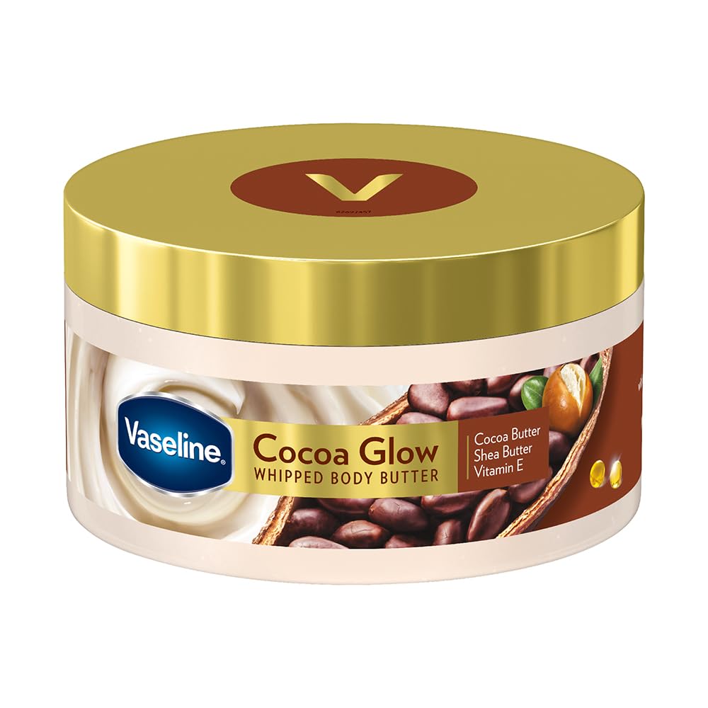 

Vaseline Cocoa Glow Whipped Body Butter 180 g Pack of 1 for Deep Nourishment and Soft Glowing Skin