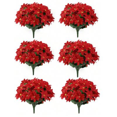 2pcs Poinsettia Artificial Poinsettia Flowers, 7 Heads Red Christmas Flowers, Fake Shrub Poinsettia For Home Christmas Tree Table Wedding Decoration